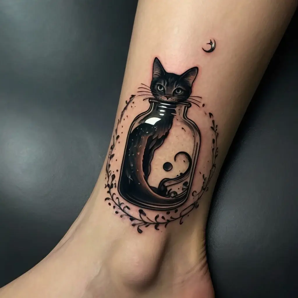 cat and moon tattoos (12)