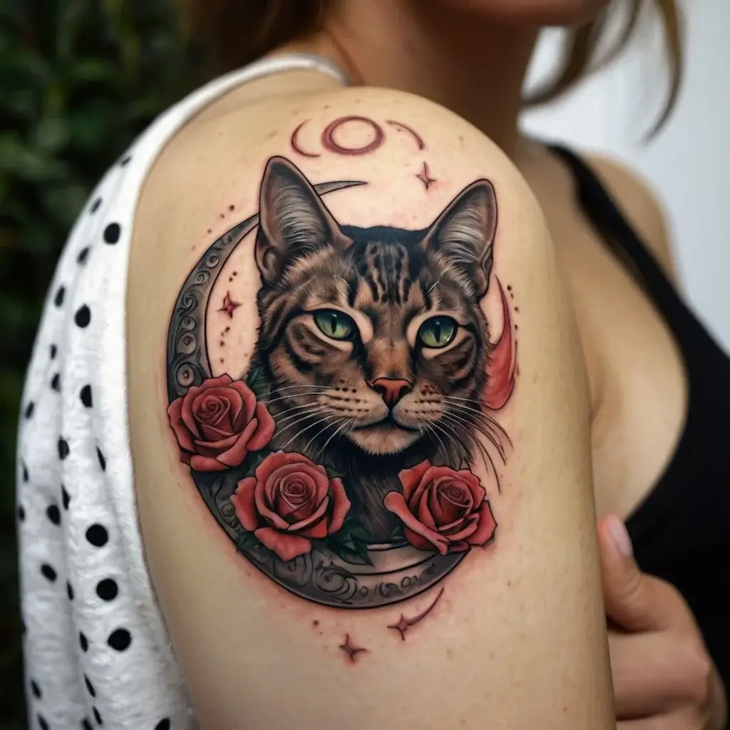 cat and moon tattoos (15)