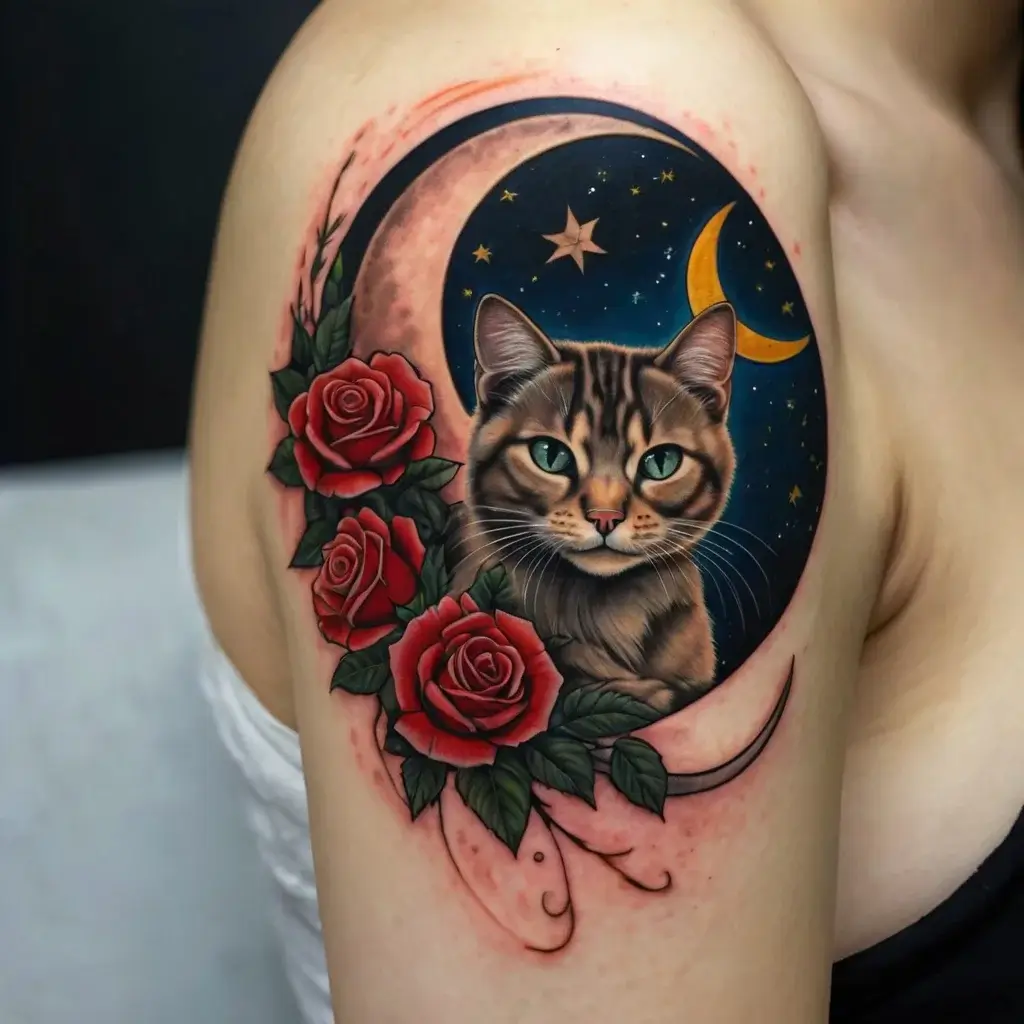 cat and moon tattoos (17)