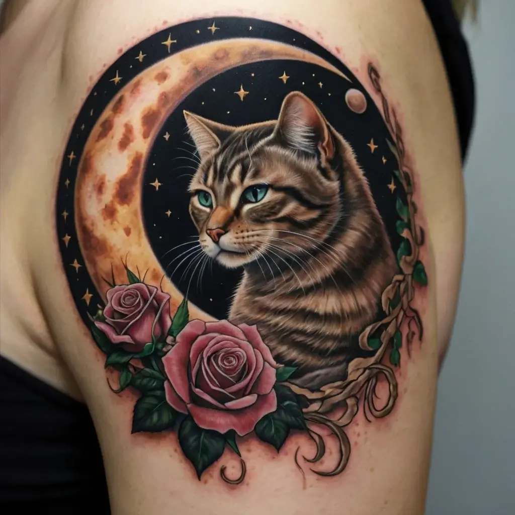 cat and moon tattoos (18)