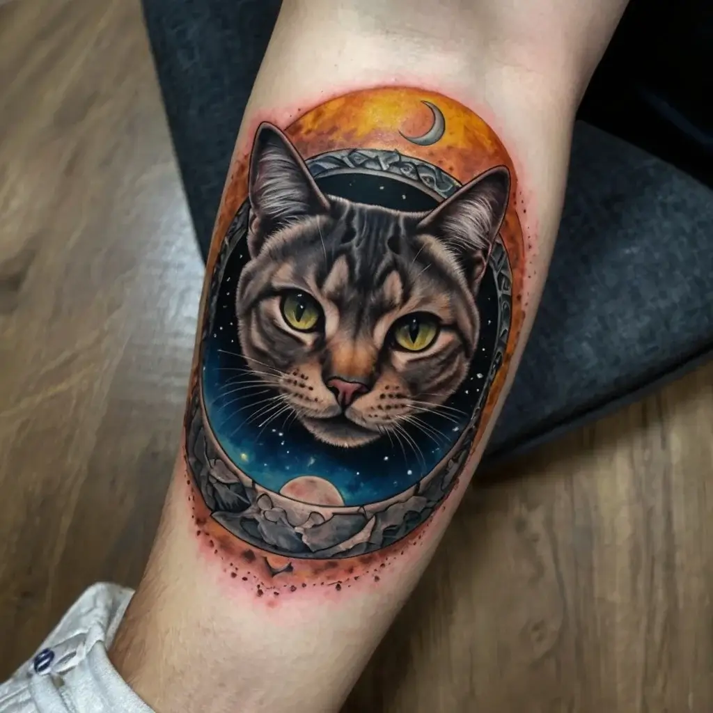 cat and moon tattoos (19)