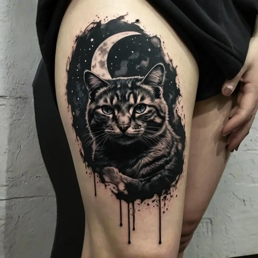 cat and moon tattoos (2)