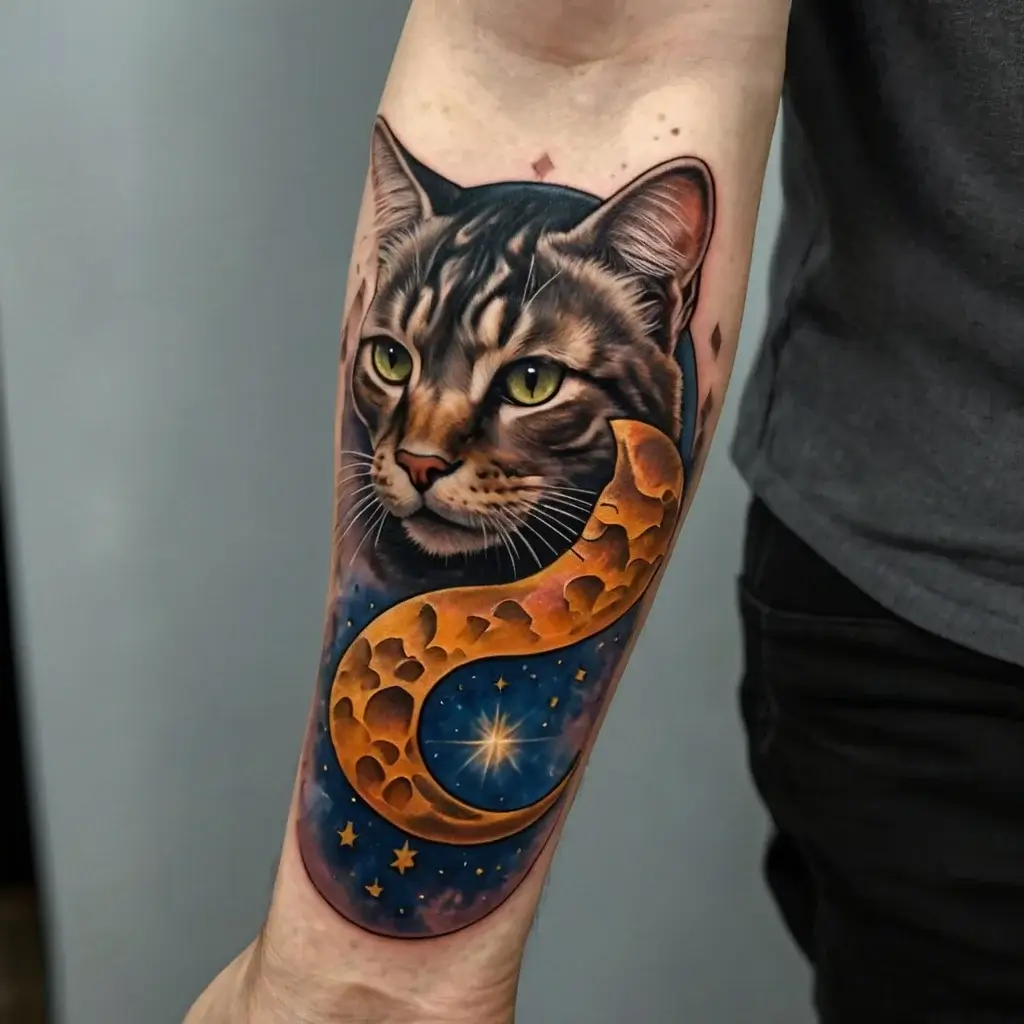 cat and moon tattoos (20)