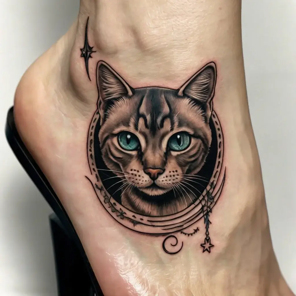 cat and moon tattoos (25)