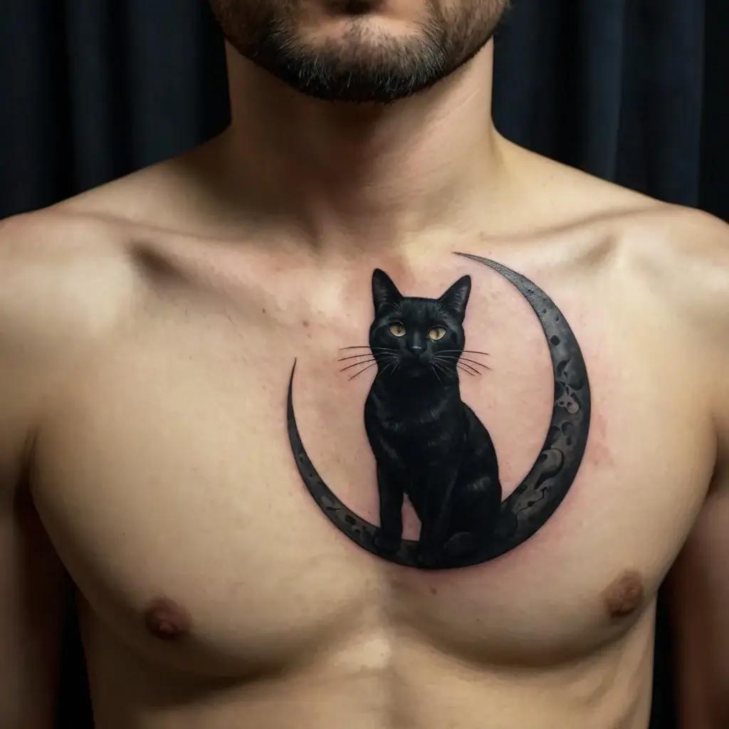 cat and moon tattoos (29)