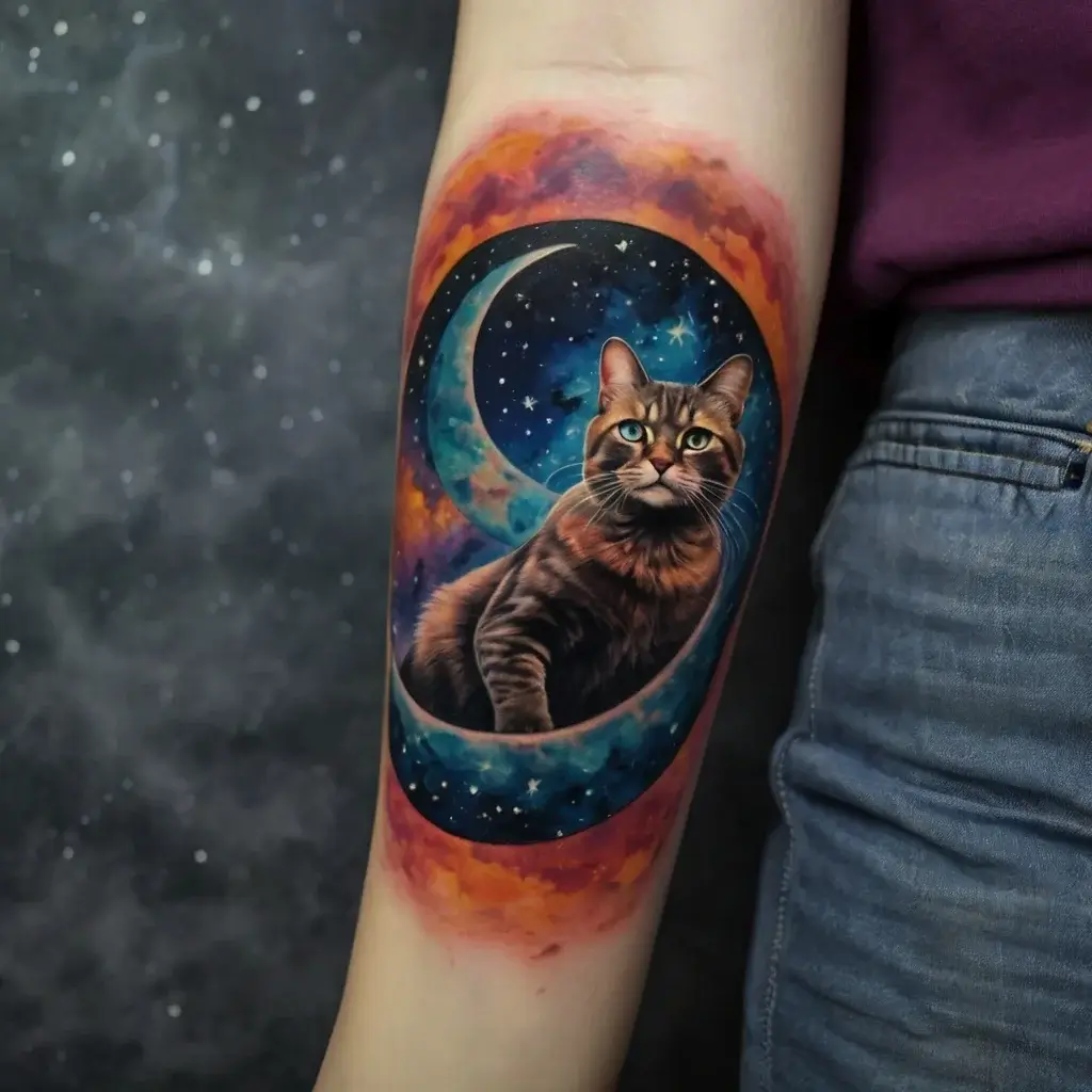 cat and moon tattoos (30)