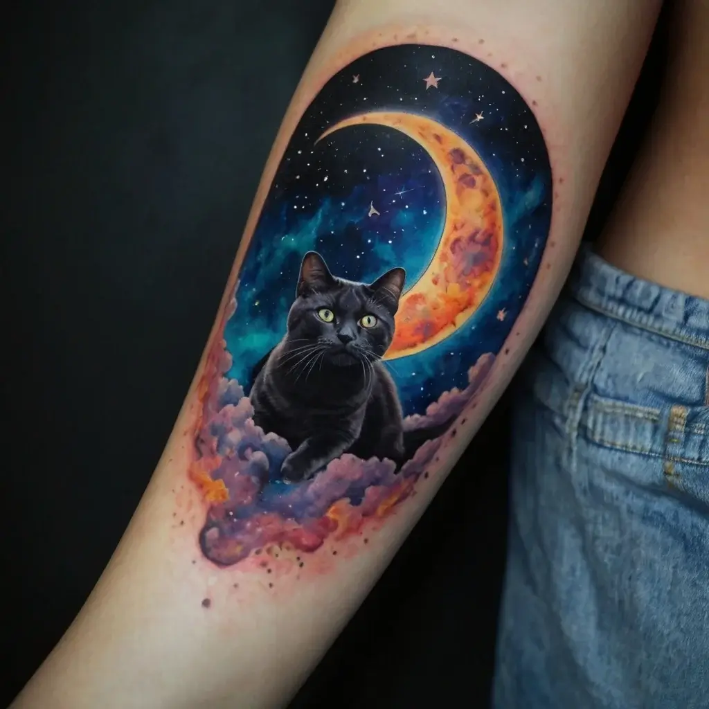 cat and moon tattoos (31)