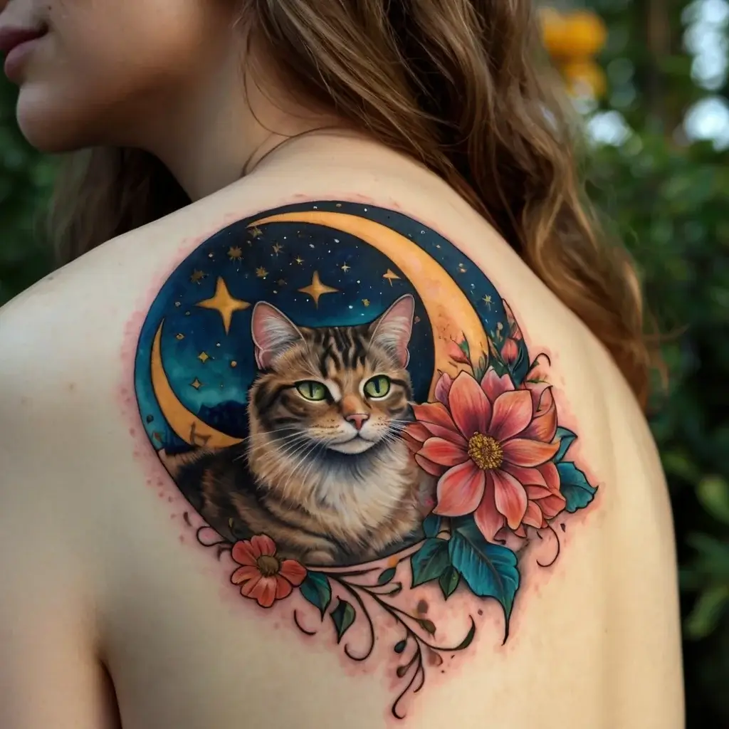 cat and moon tattoos (34)