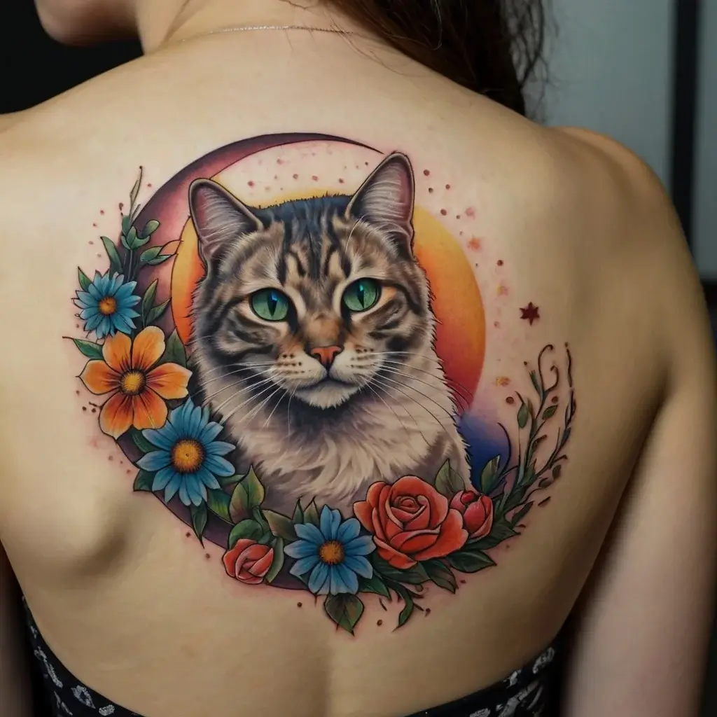 cat and moon tattoos (35)