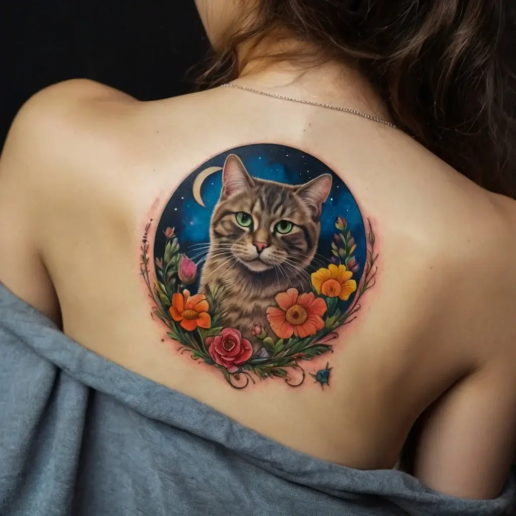 cat and moon tattoos (36)