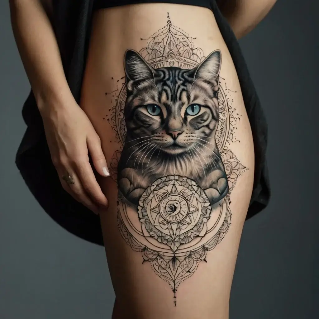 cat and moon tattoos (39)