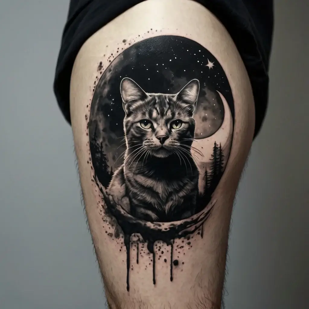 cat and moon tattoos (4)