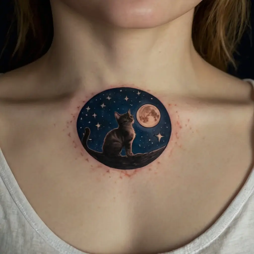 cat and moon tattoos (43)