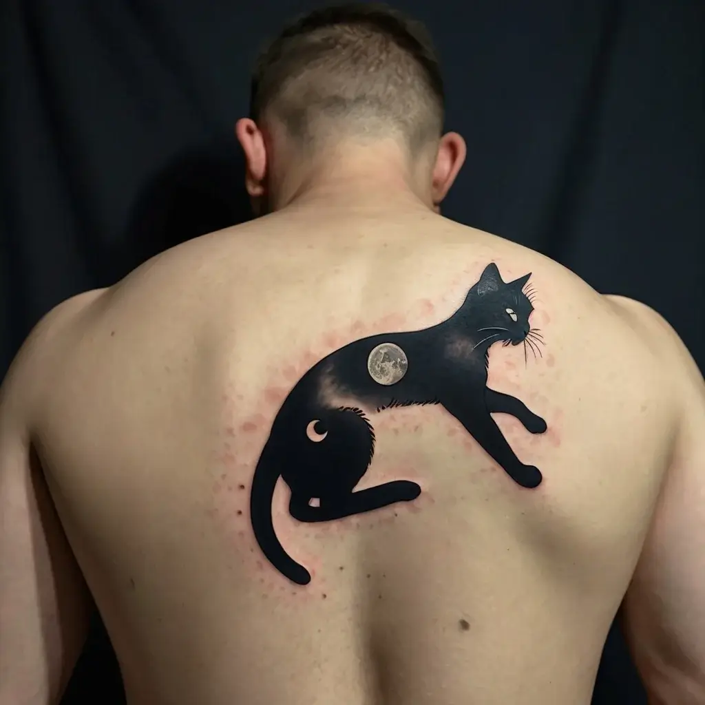 cat and moon tattoos (45)