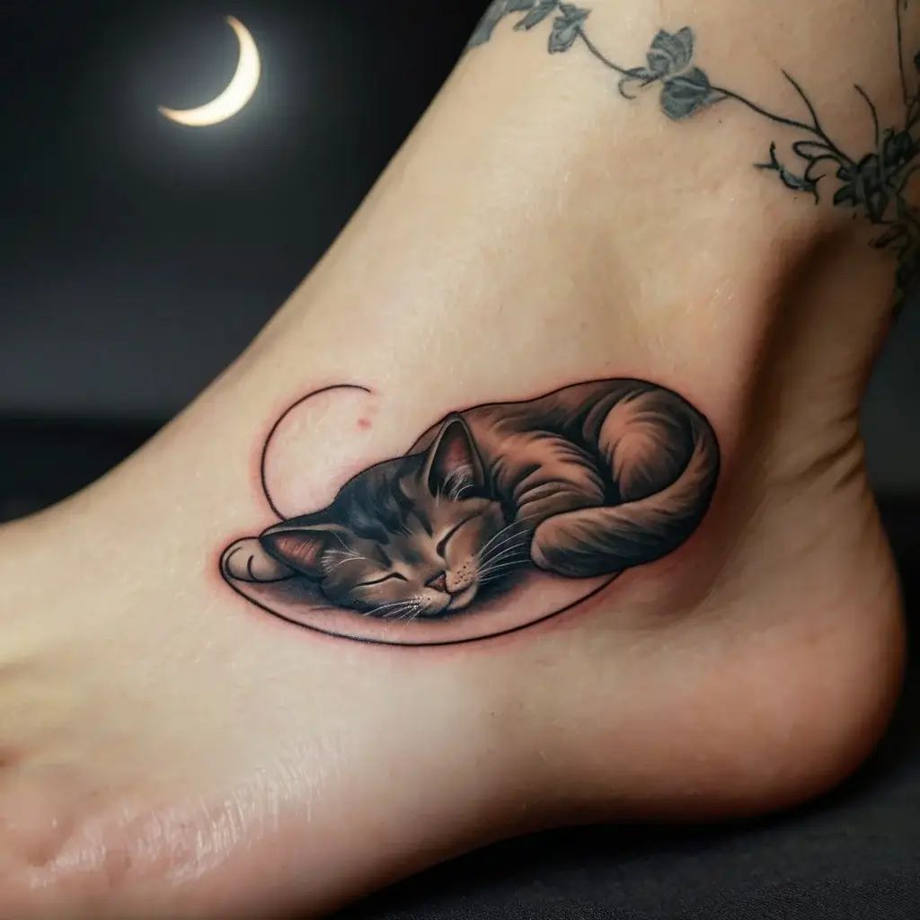 cat and moon tattoos (46)