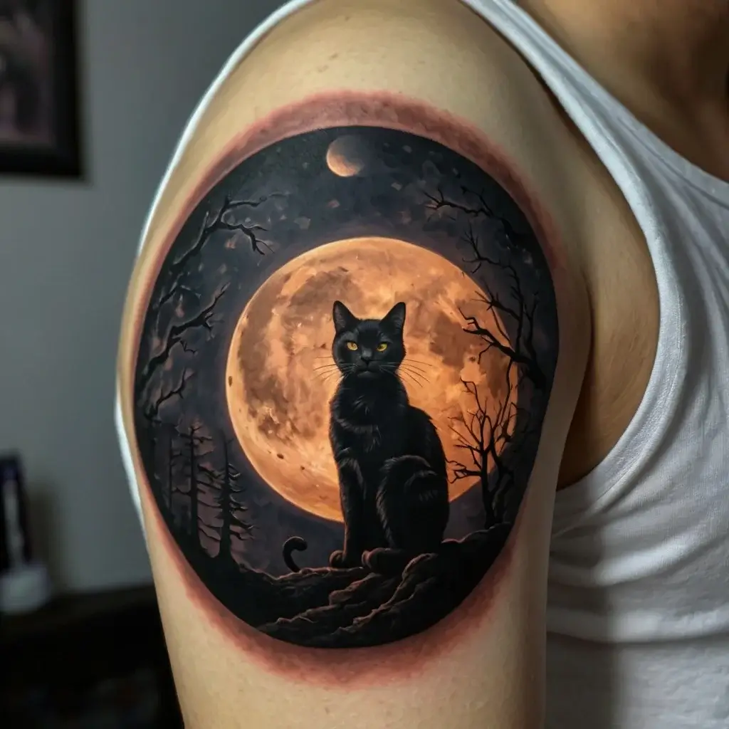 cat and moon tattoos (49)