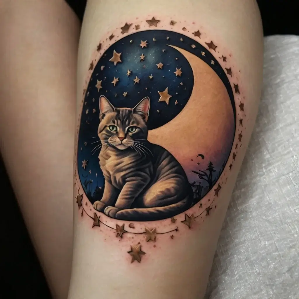 cat and moon tattoos (5)