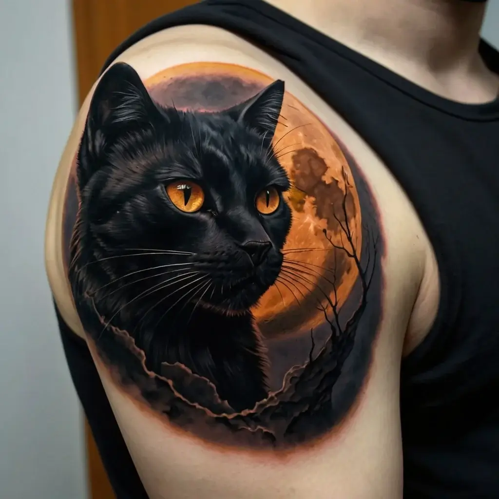 cat and moon tattoos (50)