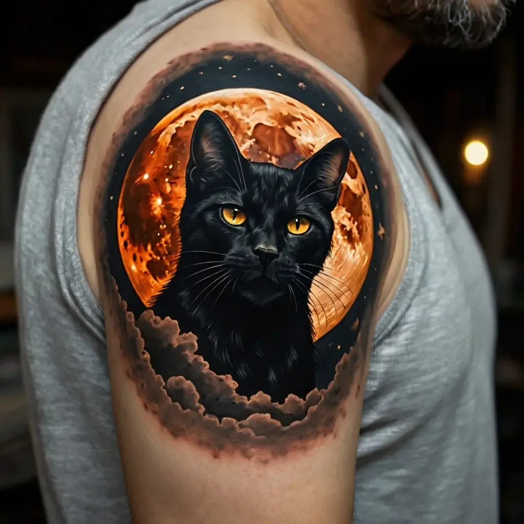 cat and moon tattoos (51)