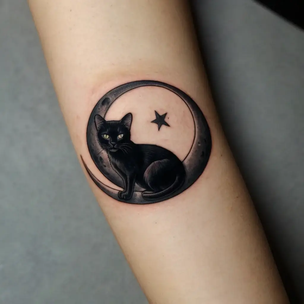 cat and moon tattoos (52)