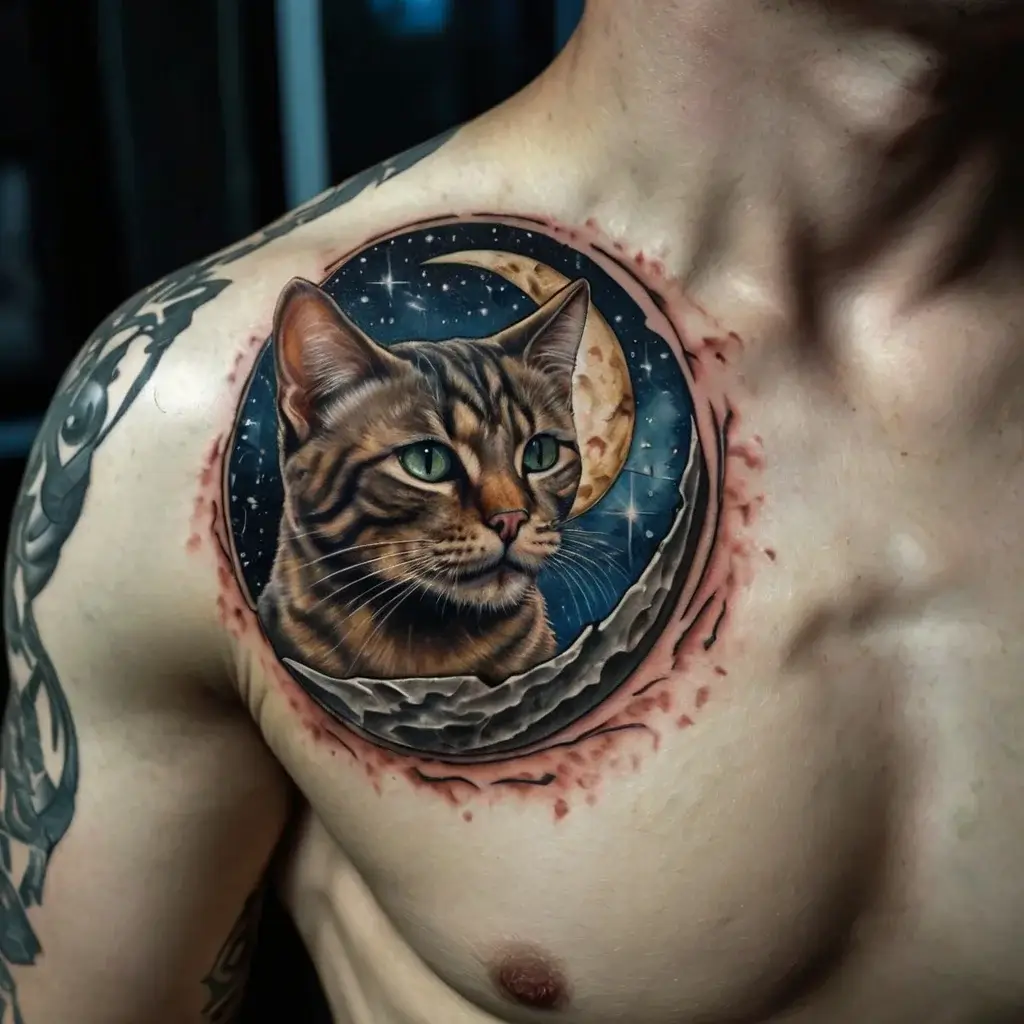 cat and moon tattoos (54)