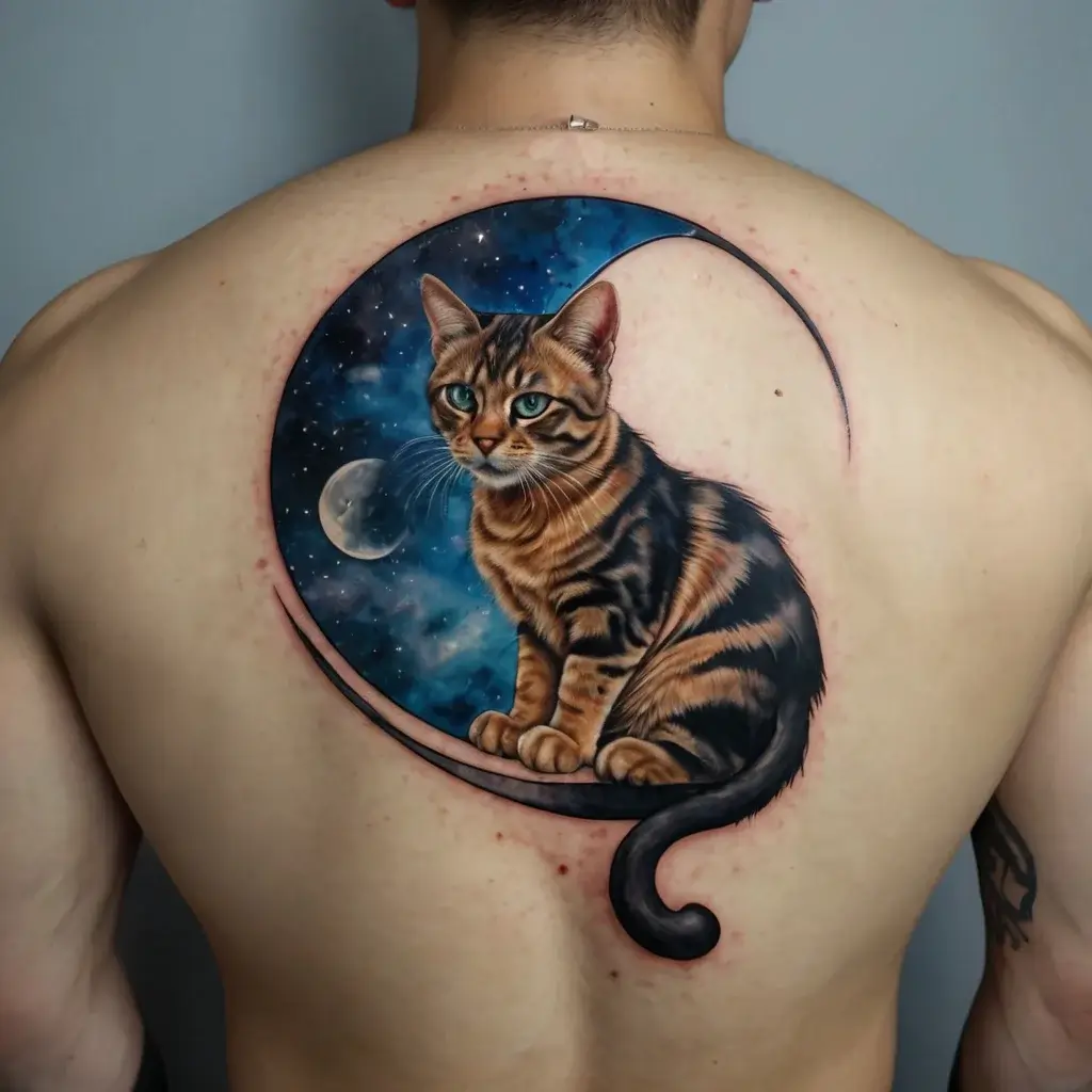 cat and moon tattoos (55)