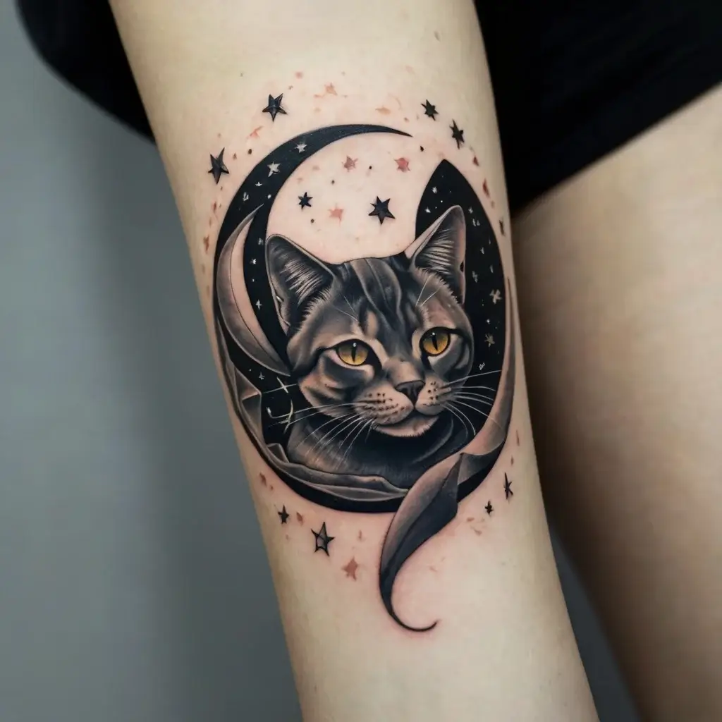 cat and moon tattoos (6)