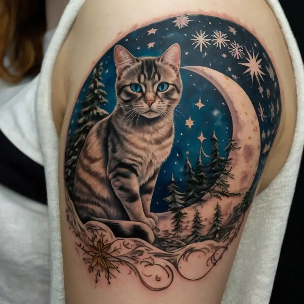 cat and moon tattoos (7)