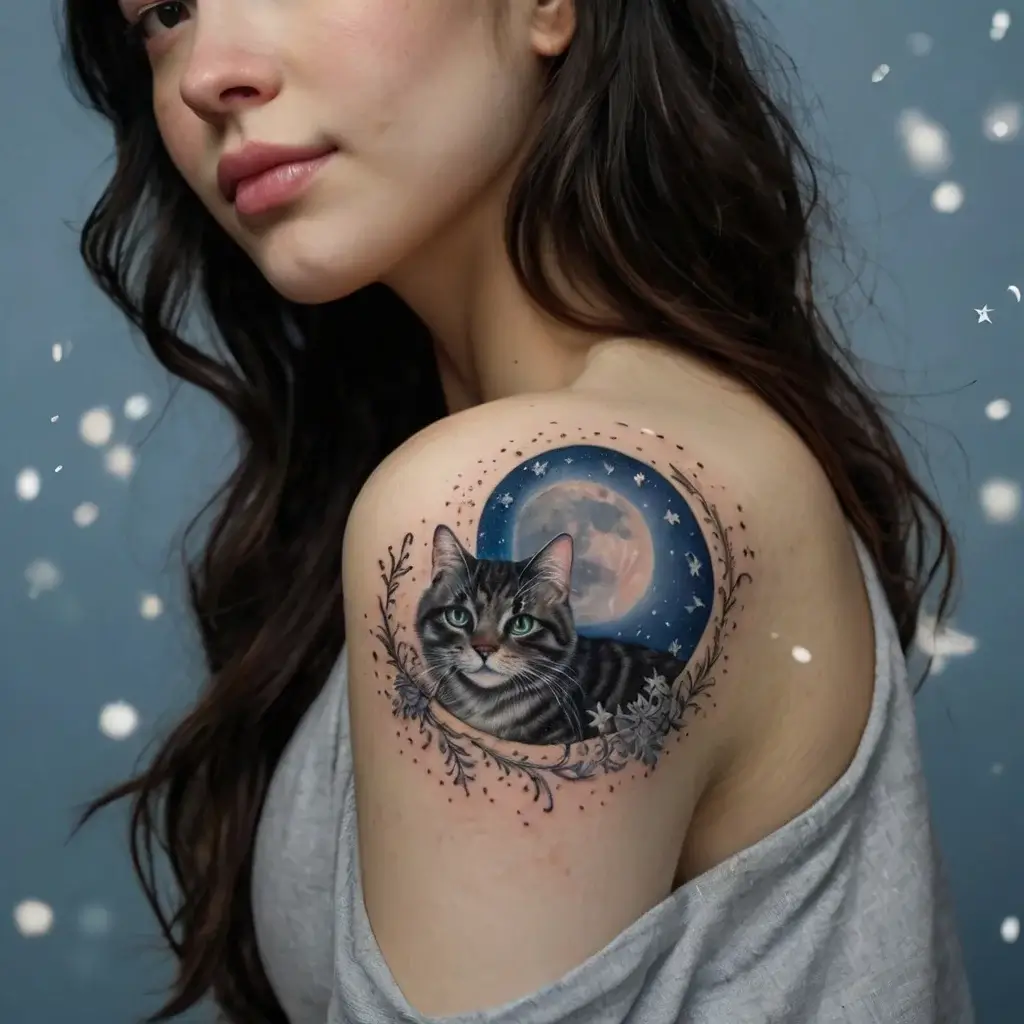 cat and moon tattoos (8)