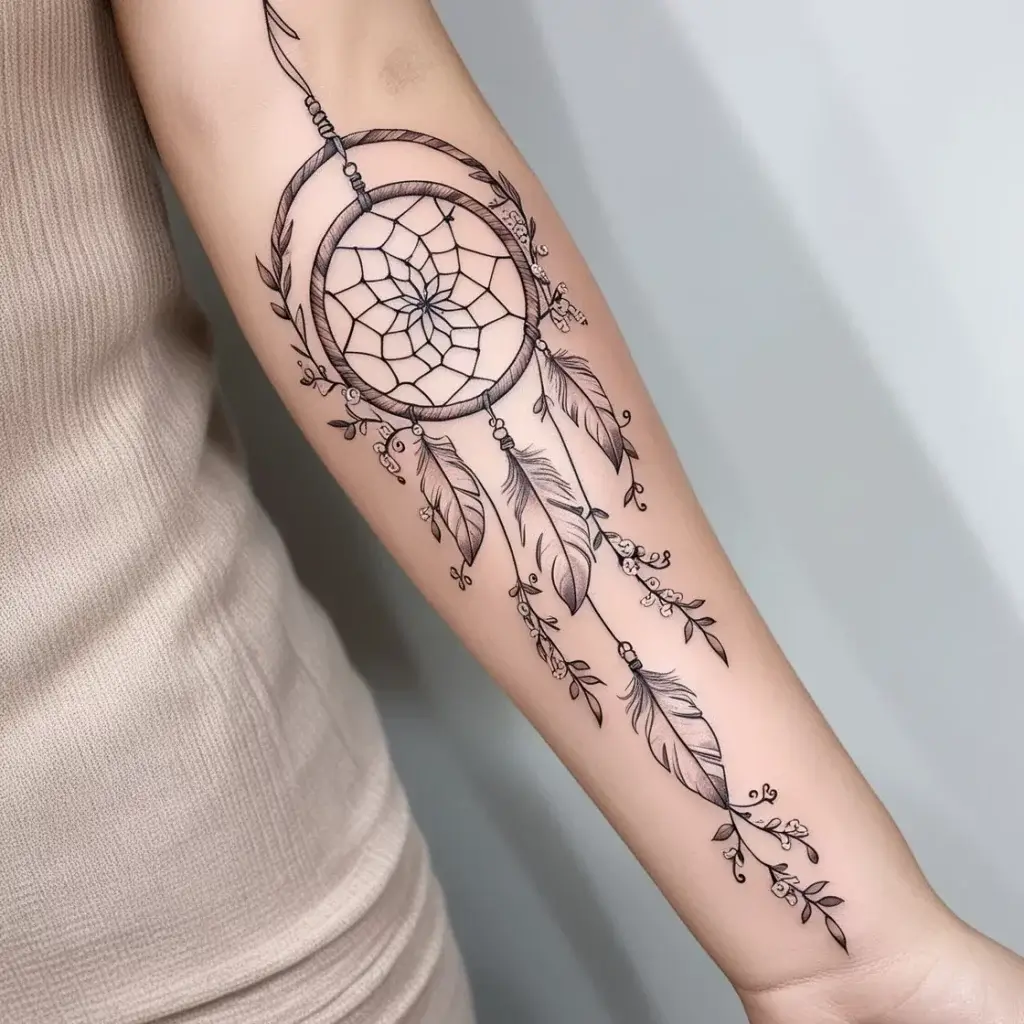 dreamcatcher vine arm tattoo