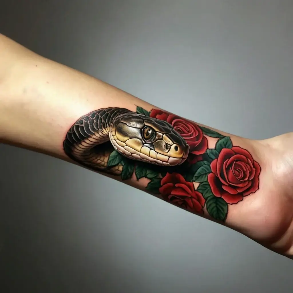 rose and snake tattoos (60)