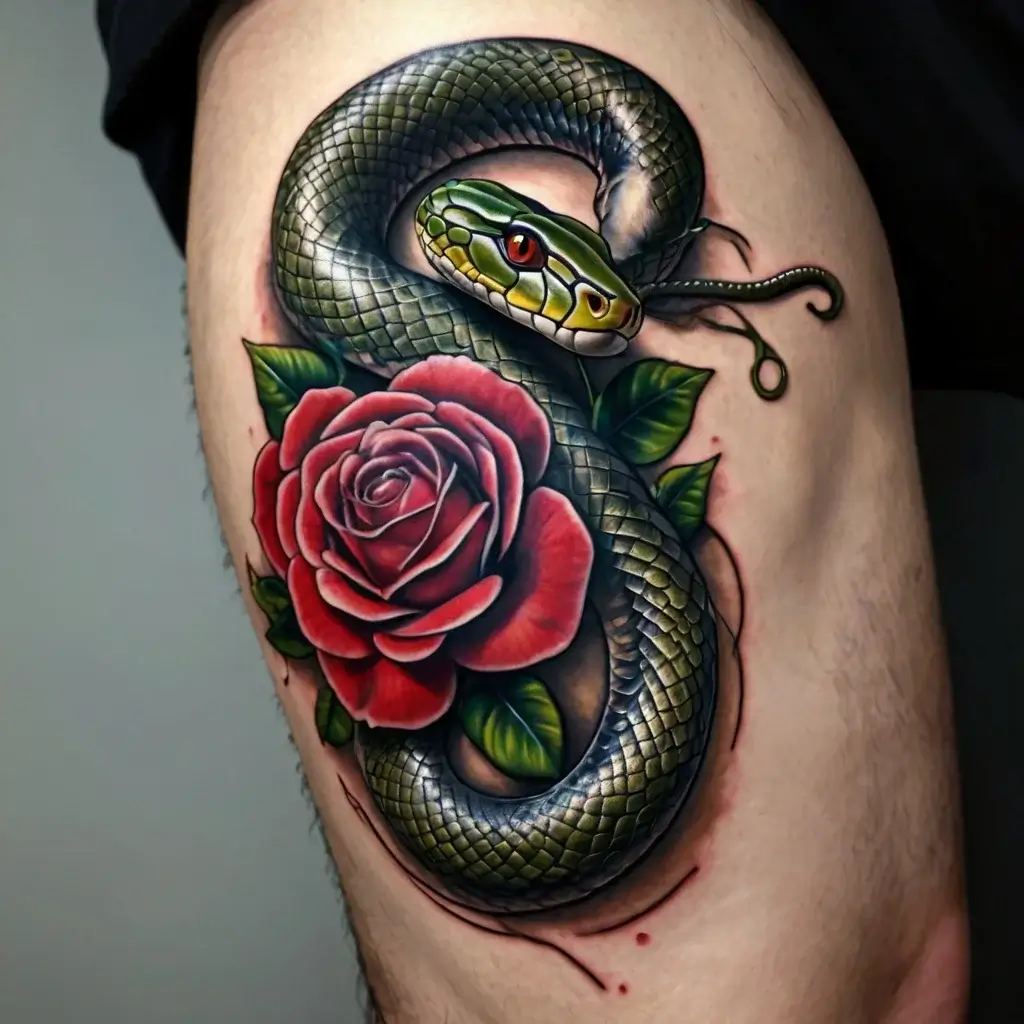 rose and snake tattoos (68)