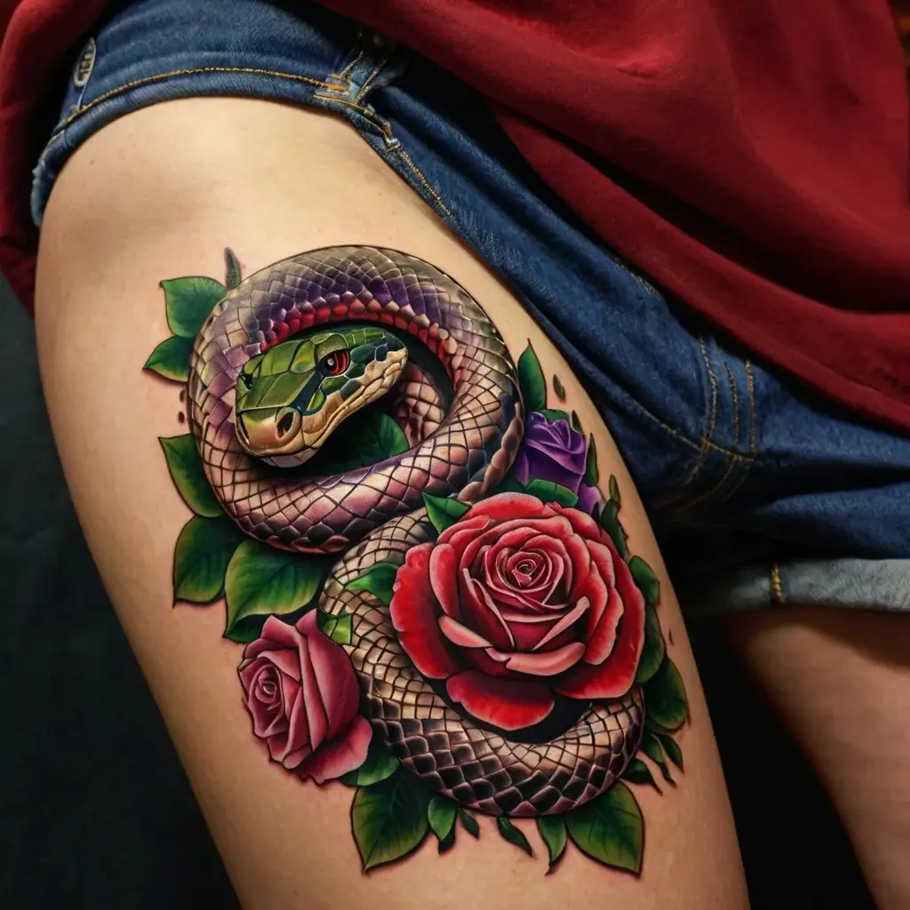 rose and snake tattoos (73)