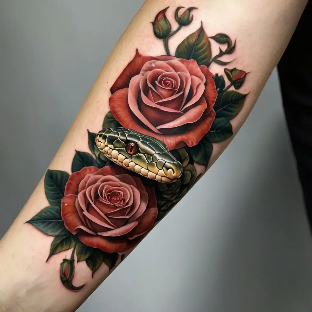 rose and snake tattoos (74)