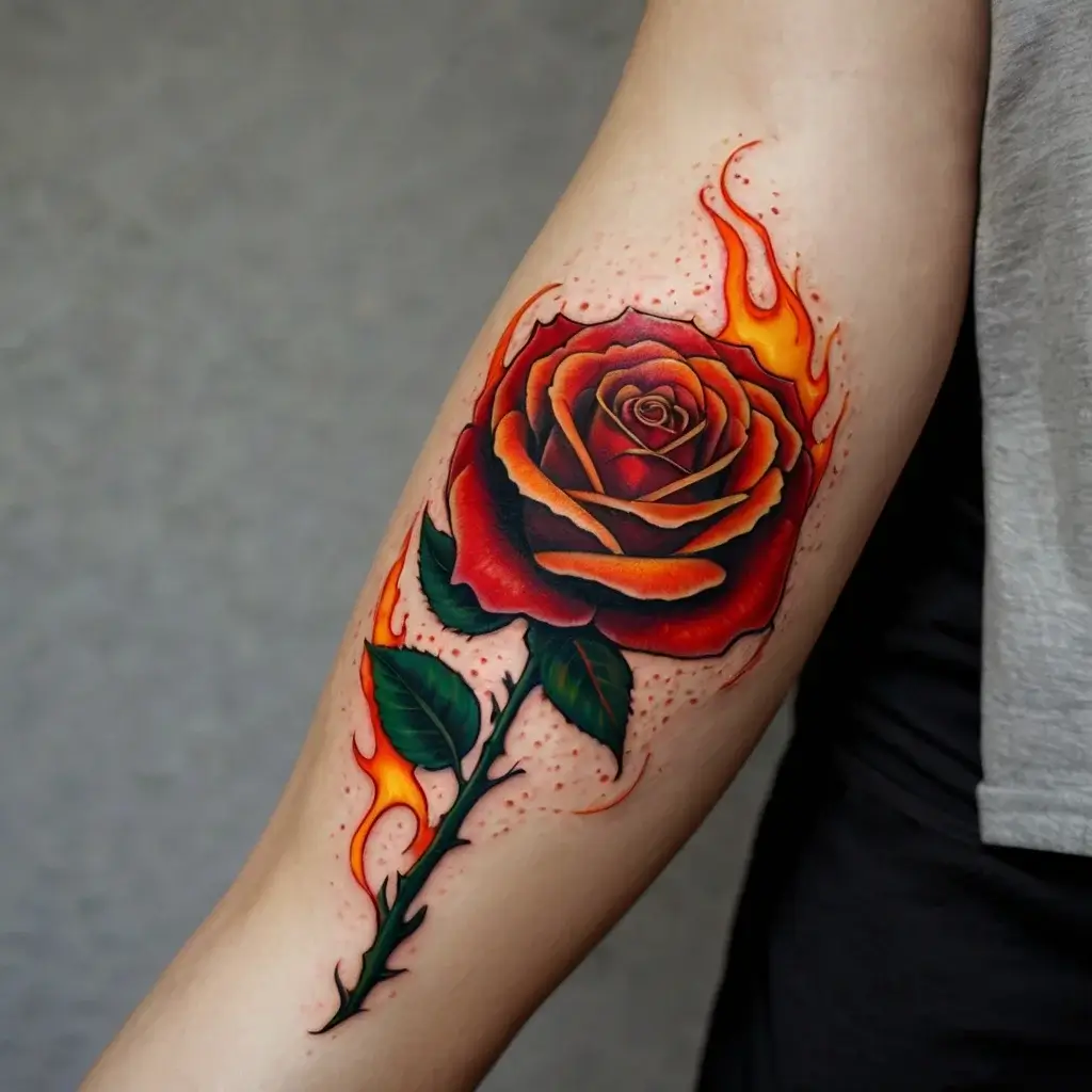 rose on fire tattoos (10)