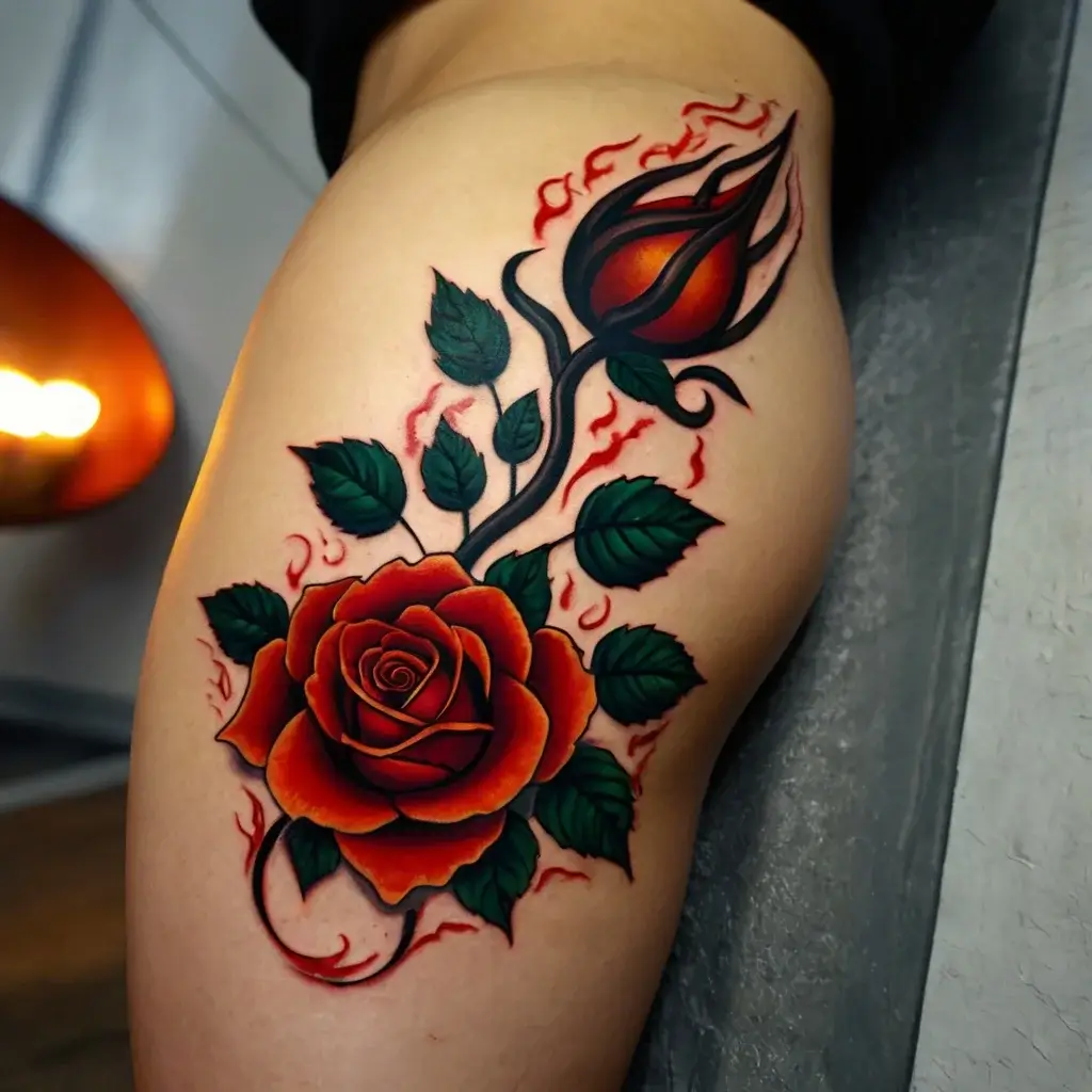 rose on fire tattoos (13)