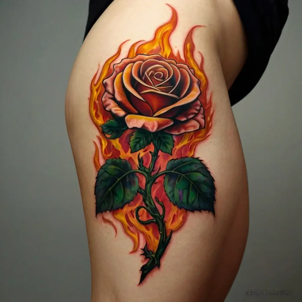 rose on fire tattoos (15)