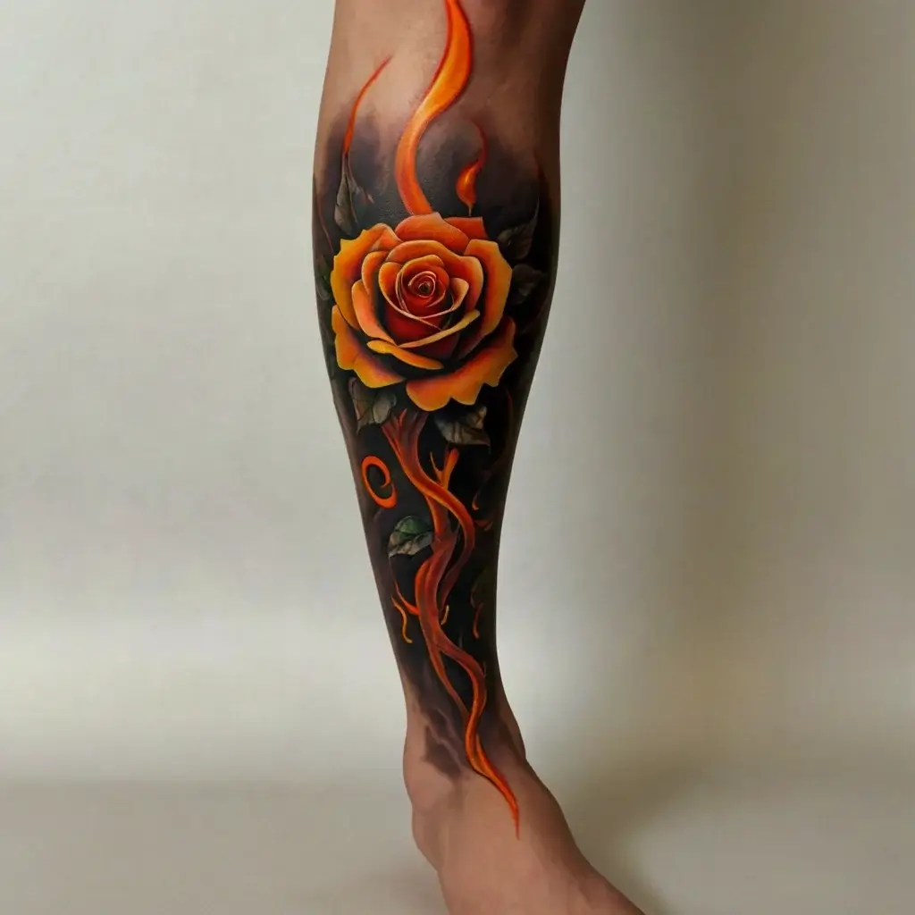 rose on fire tattoos (17)