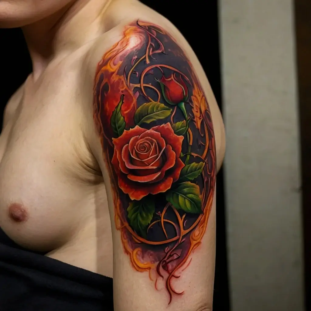 rose on fire tattoos (18)