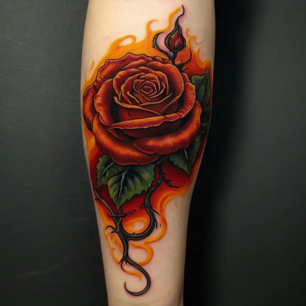 rose on fire tattoos (19)