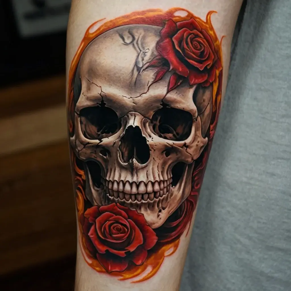 rose on fire tattoos (26)