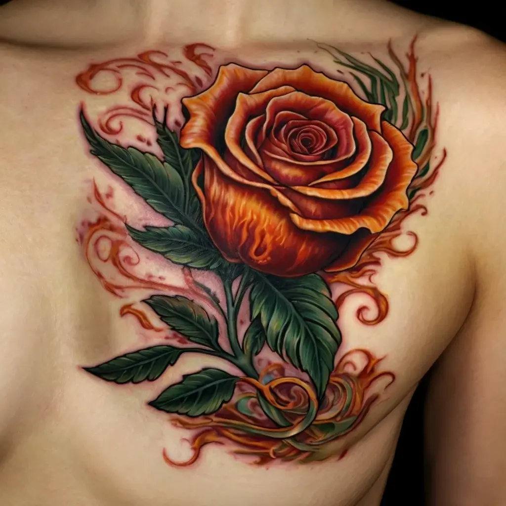 rose on fire tattoos (29)