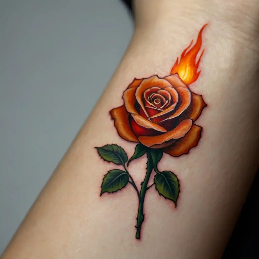 rose on fire tattoos (3)