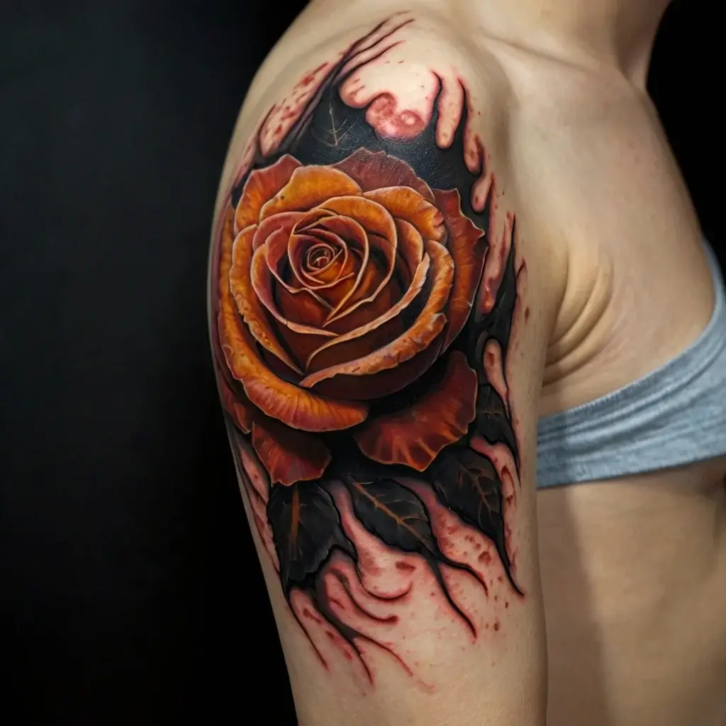 rose on fire tattoos (36)