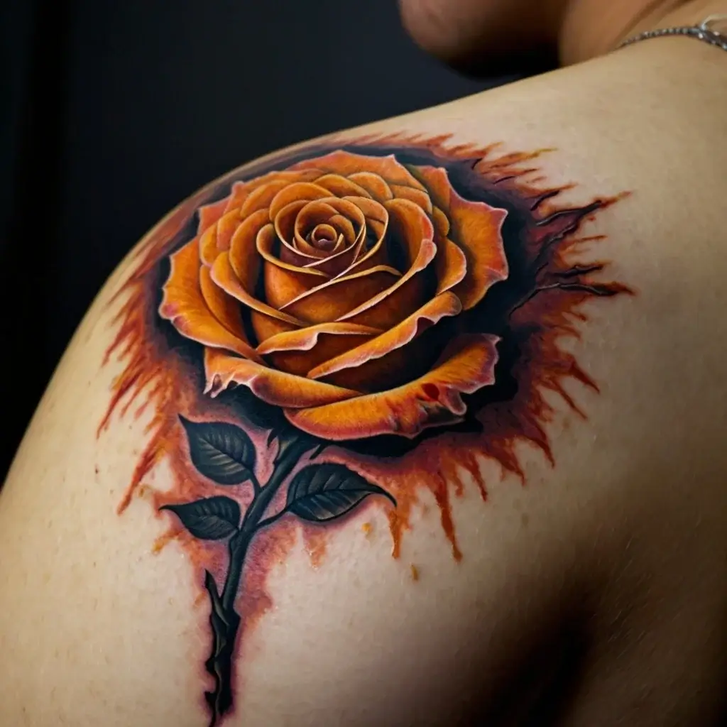 rose on fire tattoos (37)