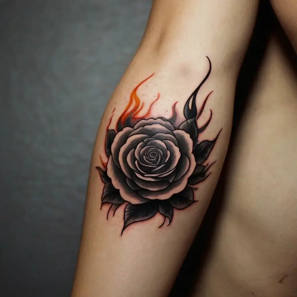 rose on fire tattoos (40)