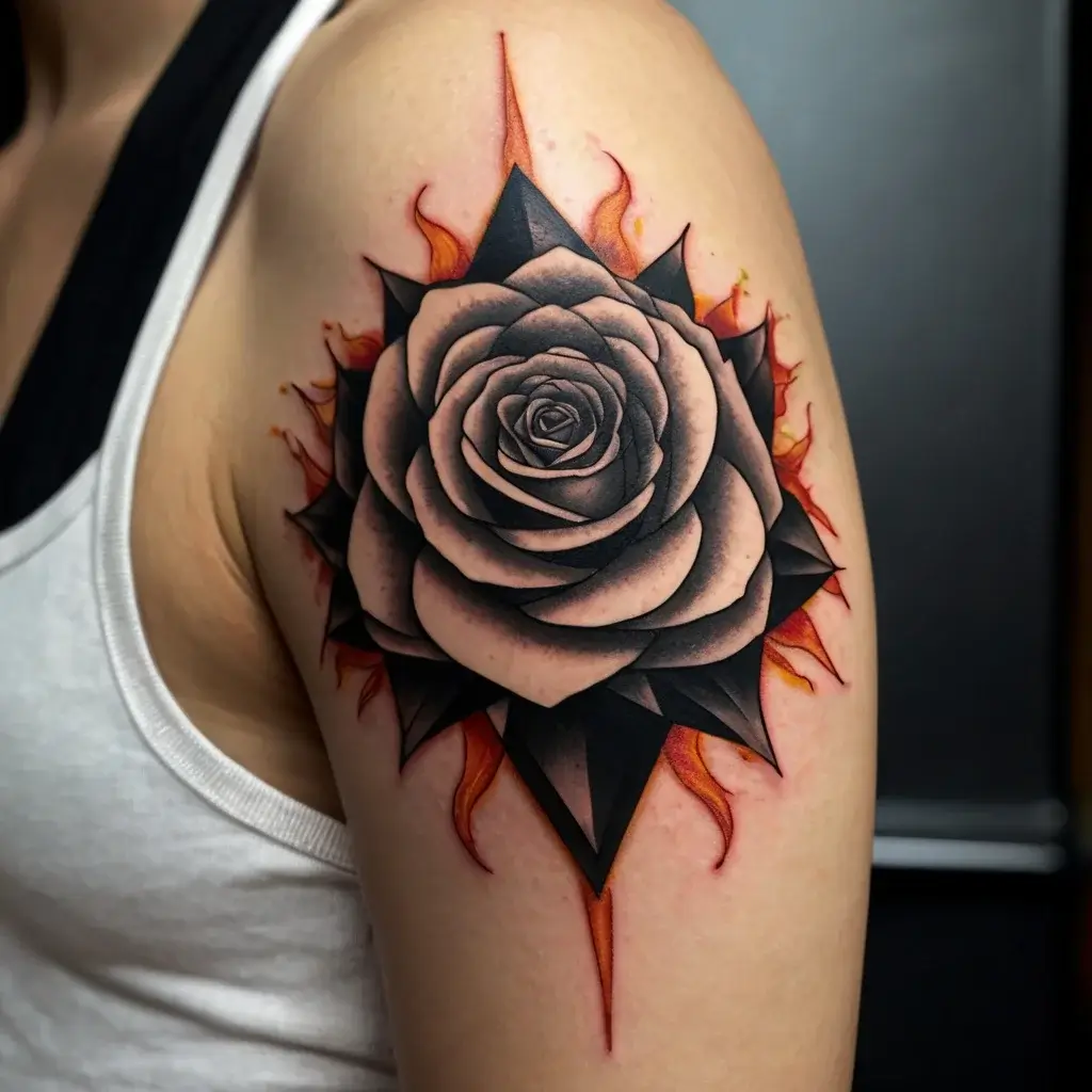 rose on fire tattoos (44)