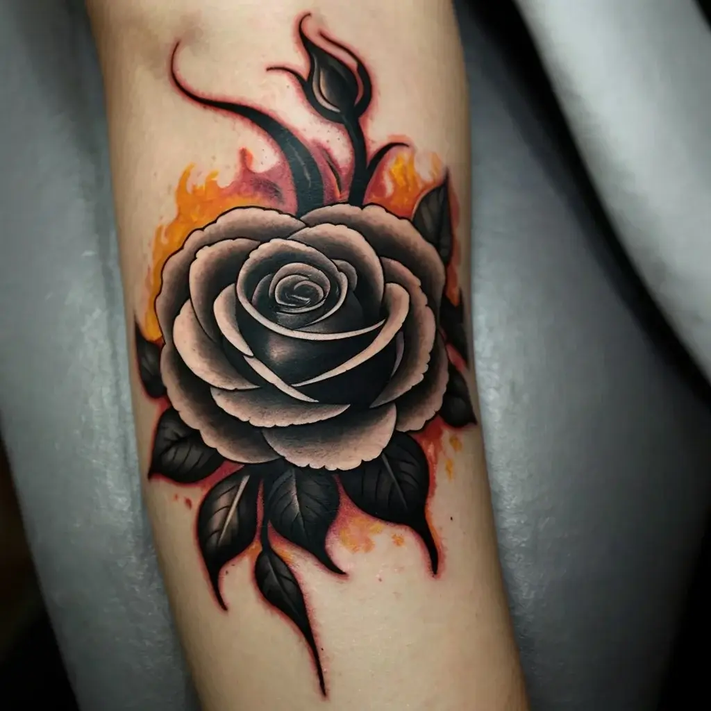 rose on fire tattoos (54)