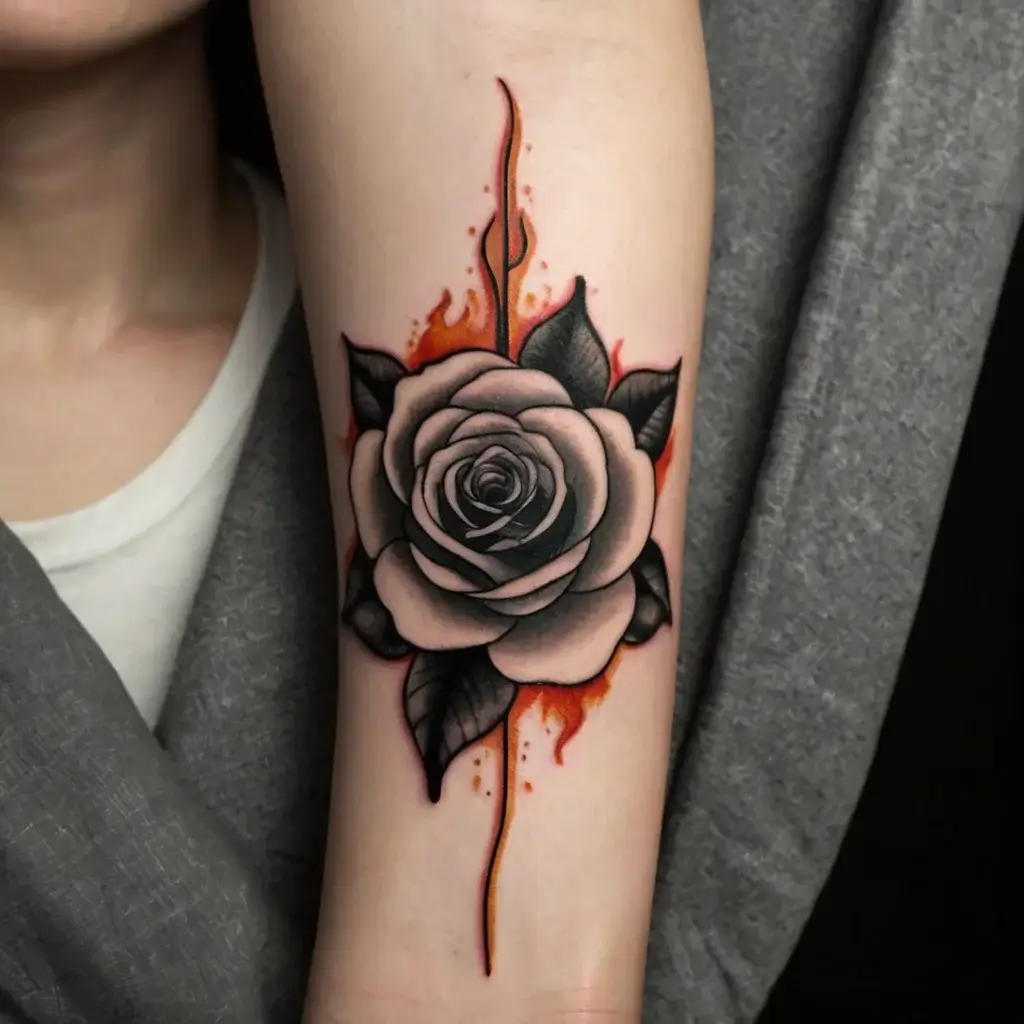 rose on fire tattoos (59)