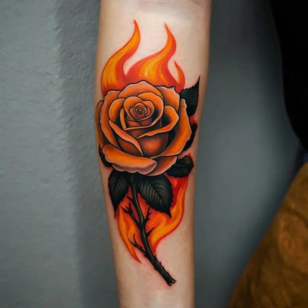 rose on fire tattoos (6)